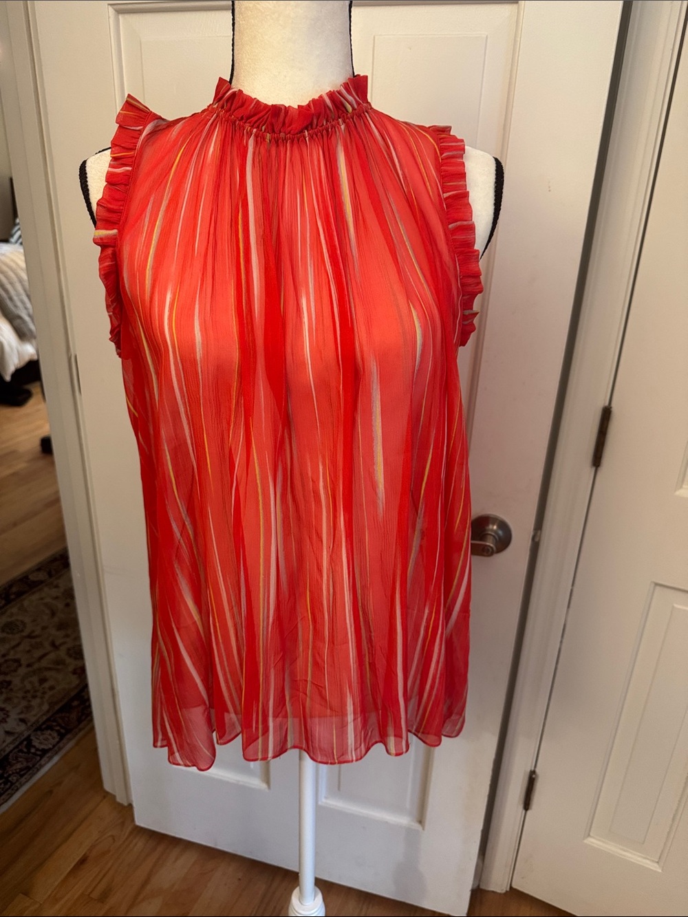 Elie Tahari Red Multicolor Striped Ruffle Neck Halter Top